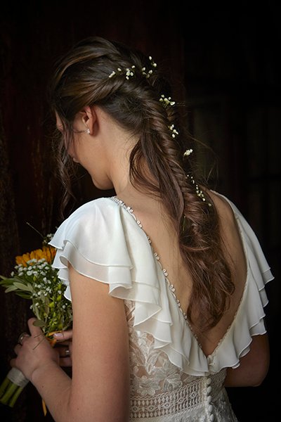 tocado novia romántico, trenza novia, ramo novia, barcelona, laura espadale